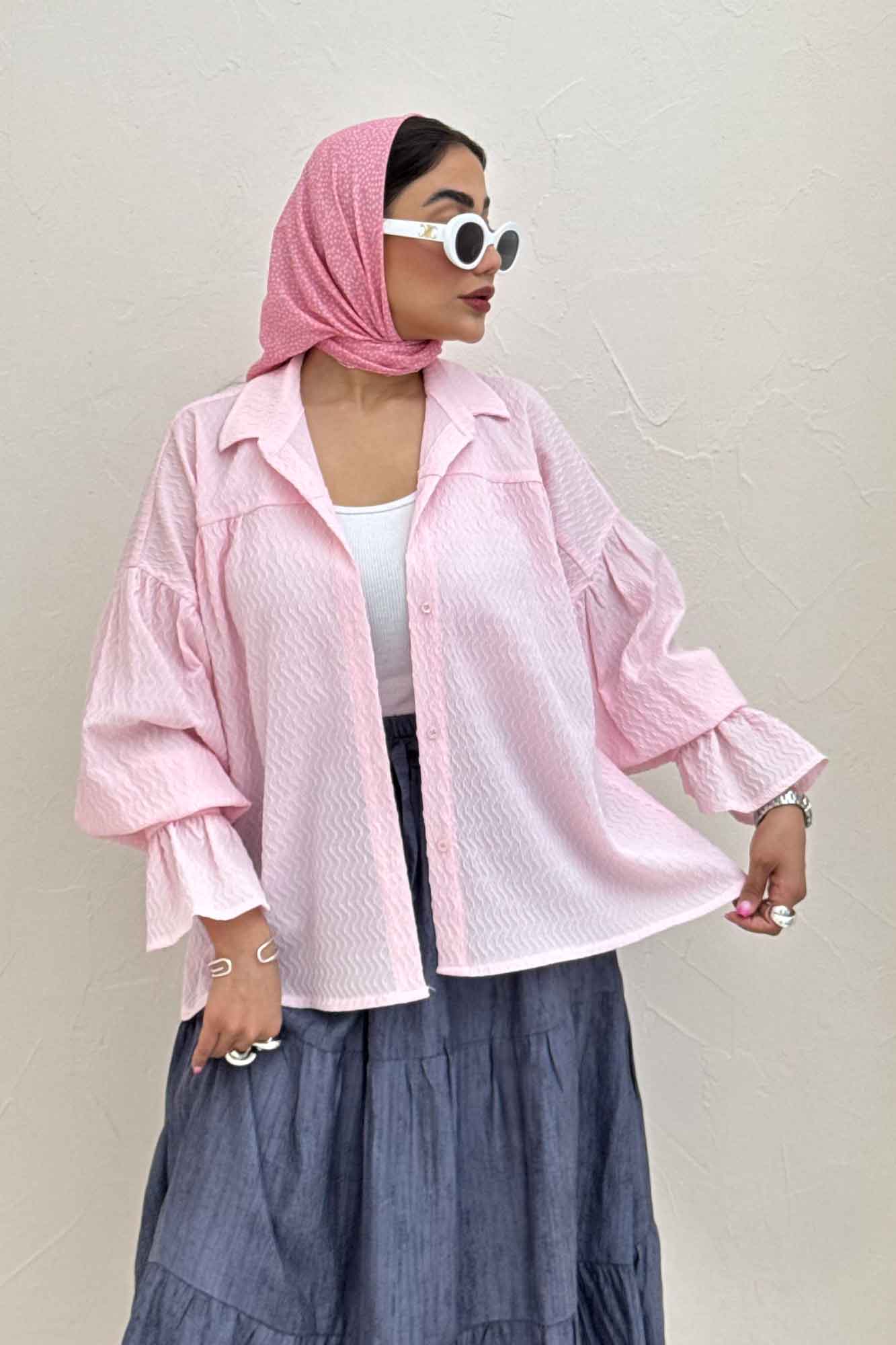 مانتو پفکی آستین چین دار طرح ویو