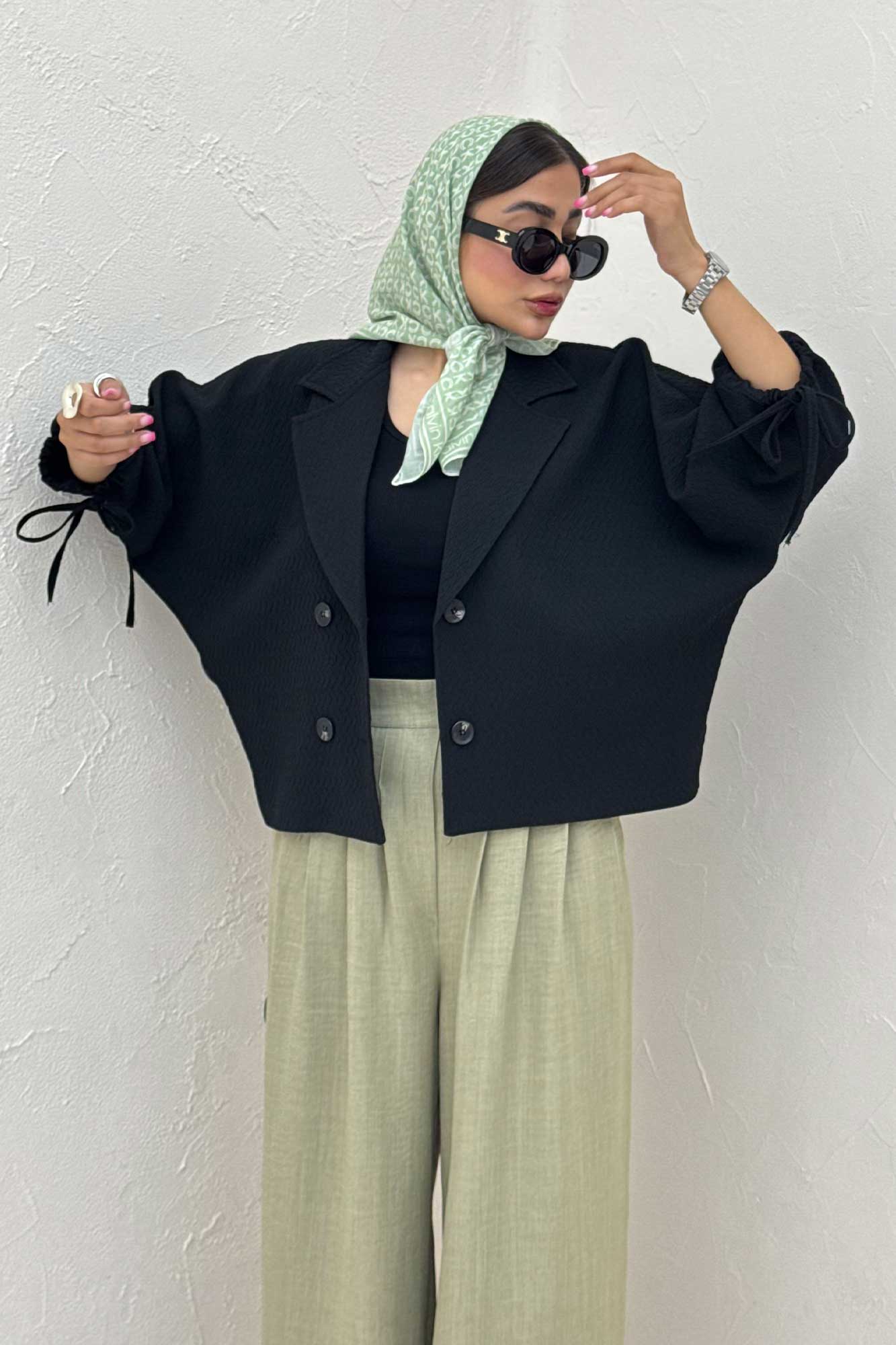 کت آستین خفاشی گت دار ماچا