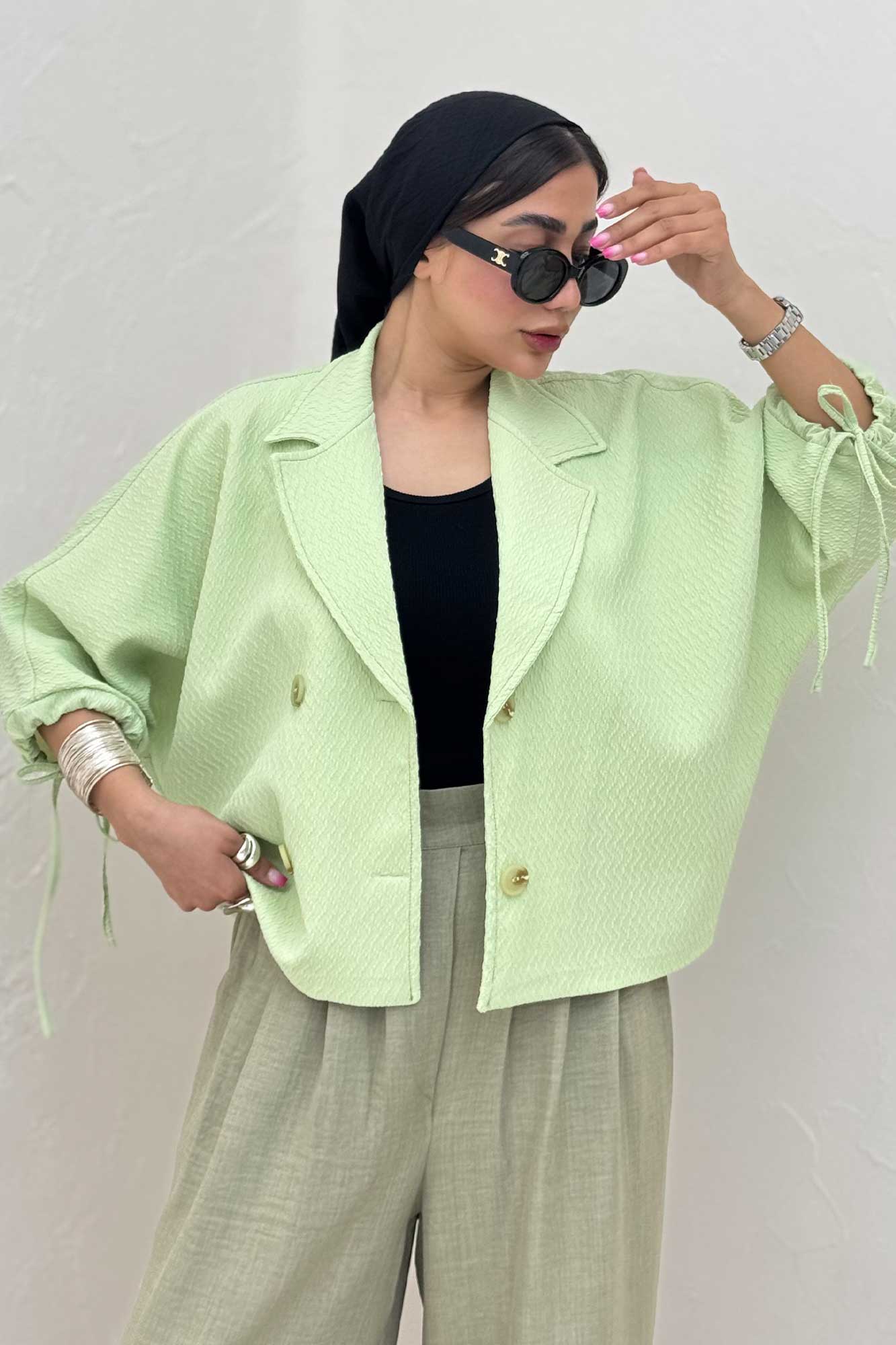 کت آستین خفاشی گت دار ماچا