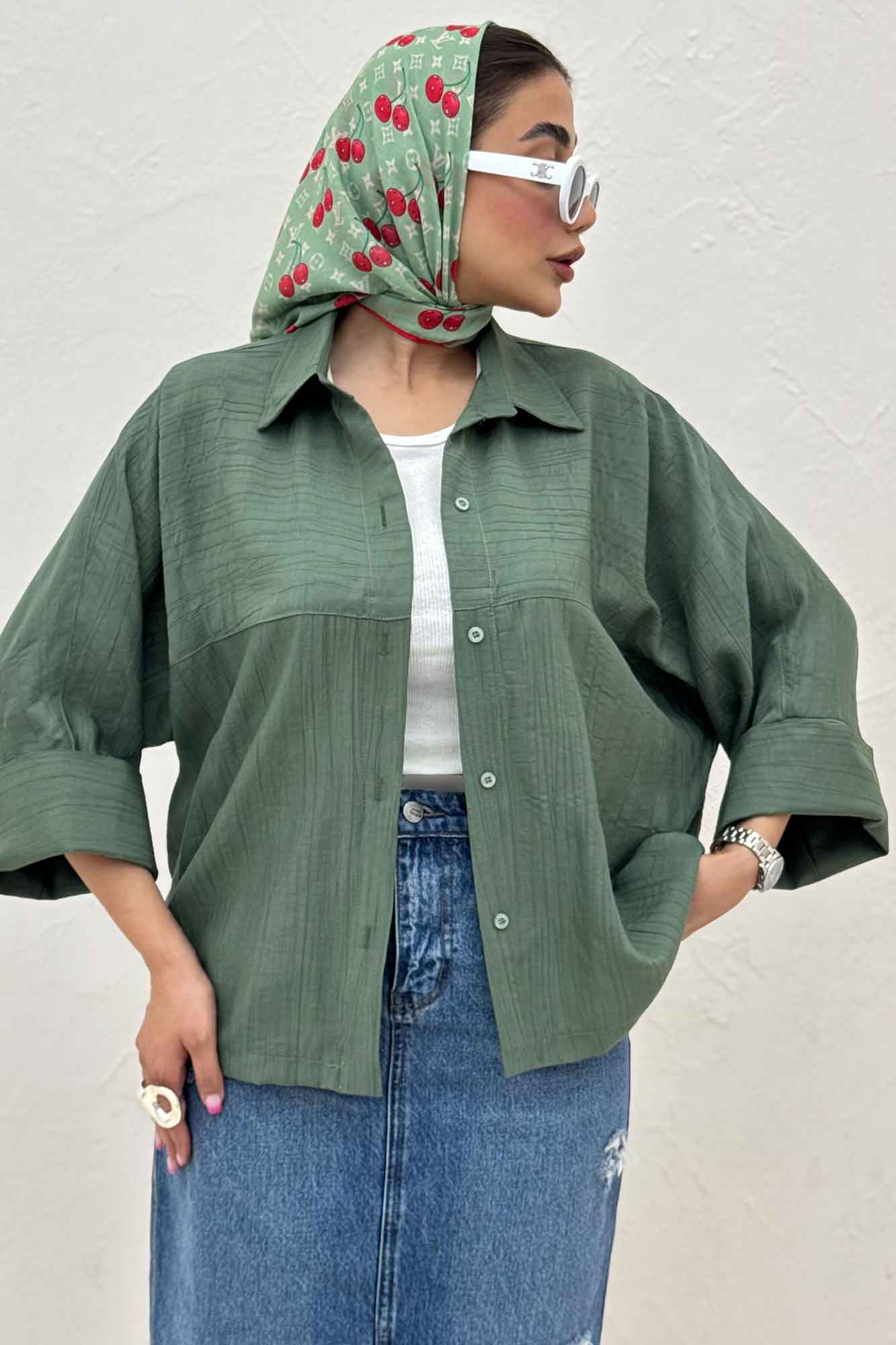 شومیز مانتویی کریشه مچ پهن