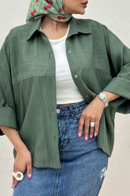 شومیز مانتویی کریشه مچ پهن