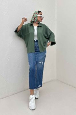 شومیز مانتویی کریشه مچ پهن