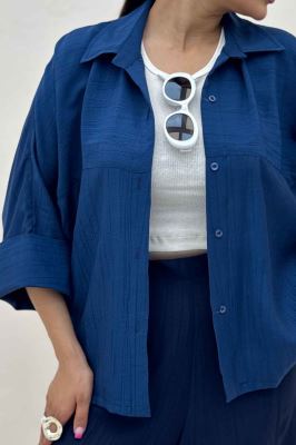 شومیز مانتویی کریشه مچ پهن