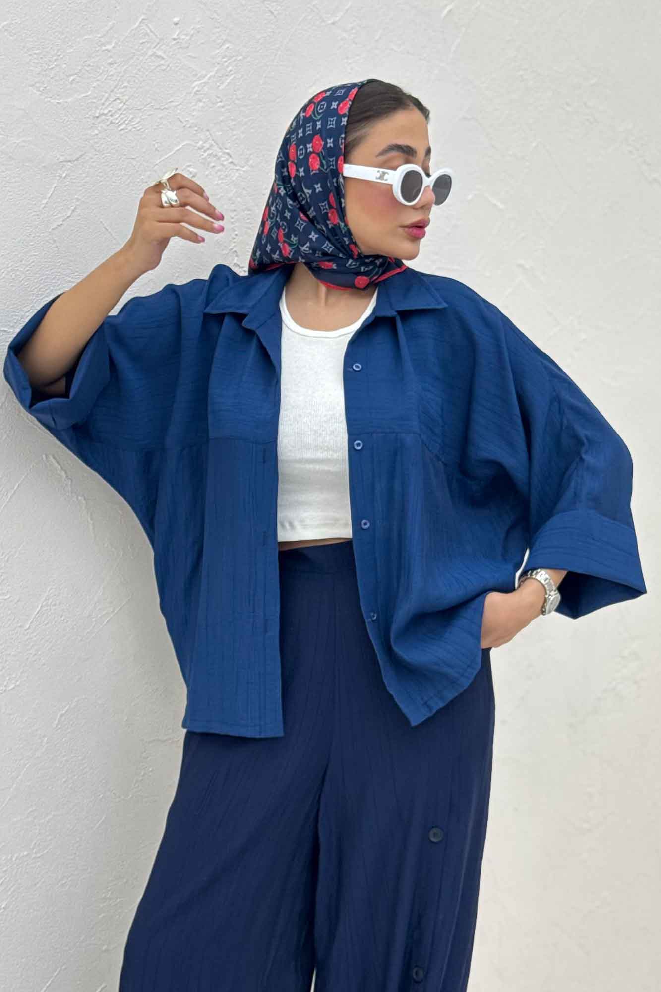 شومیز مانتویی کریشه مچ پهن