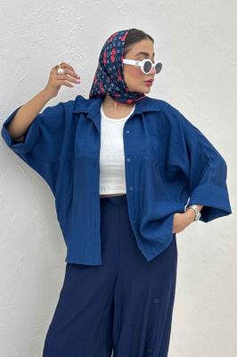 شومیز مانتویی کریشه مچ پهن