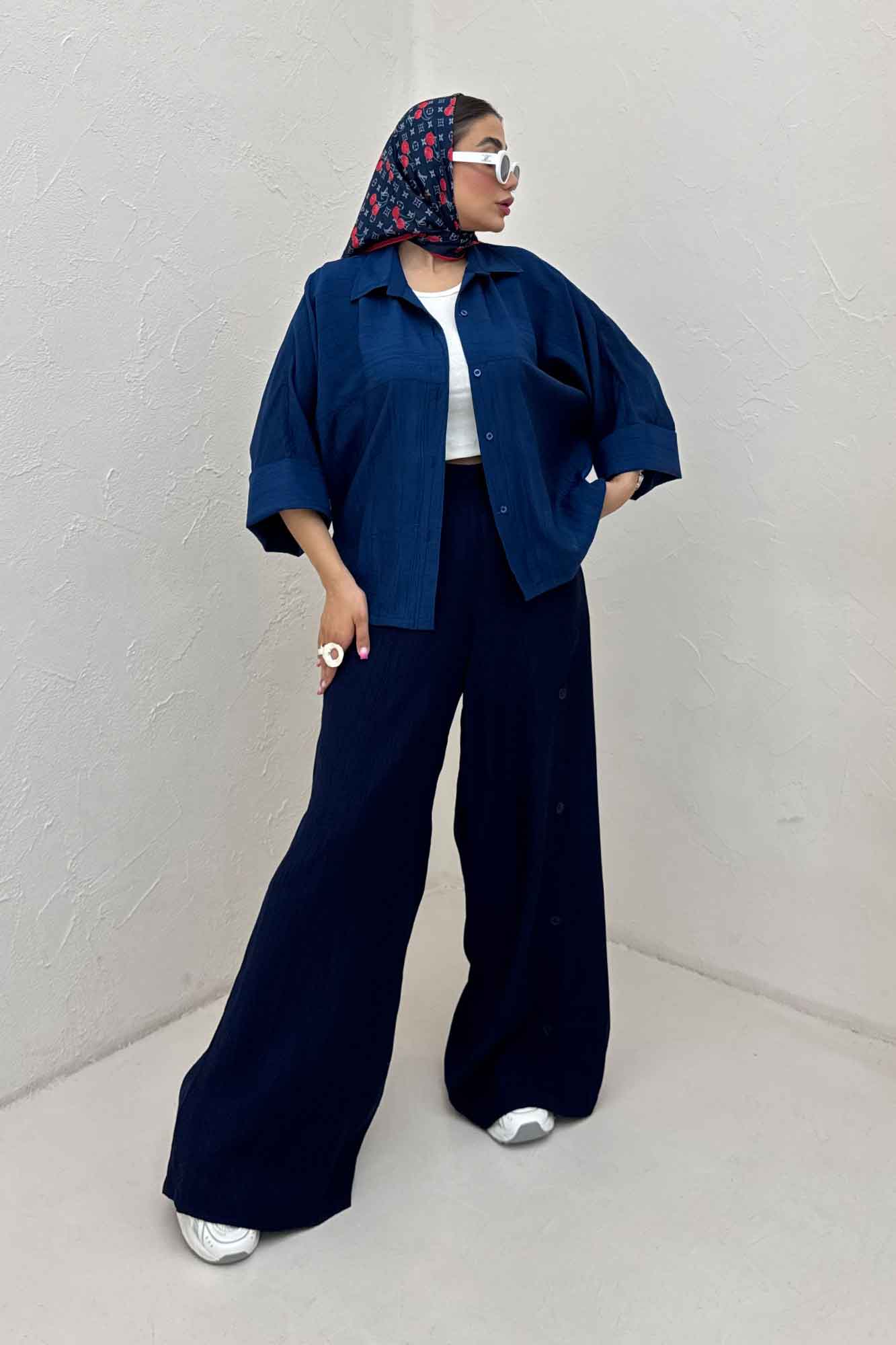 شومیز مانتویی کریشه مچ پهن