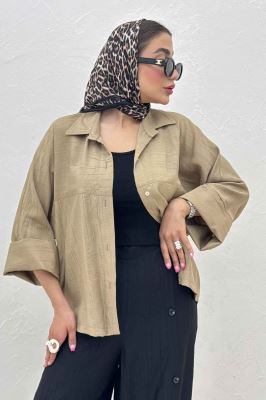 شومیز مانتویی کریشه مچ پهن