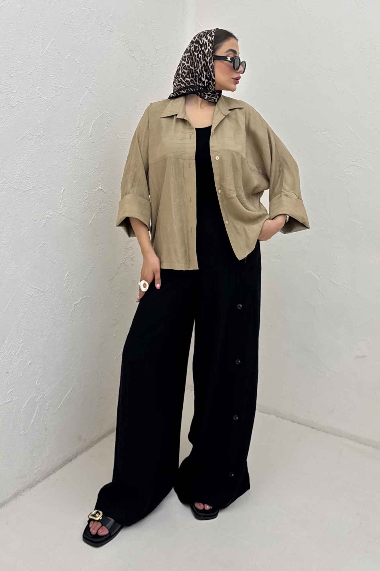 شومیز مانتویی کریشه مچ پهن