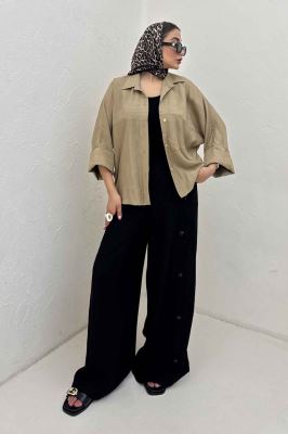 شومیز مانتویی کریشه مچ پهن