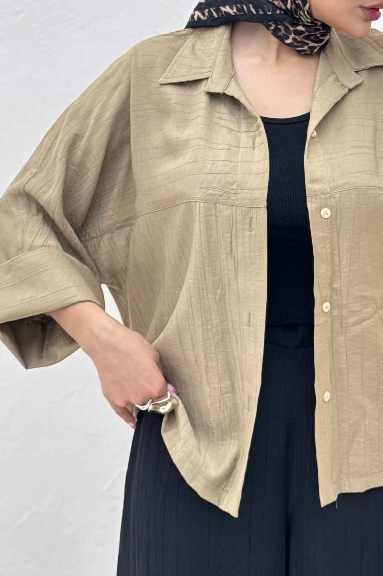 شومیز مانتویی کریشه مچ پهن