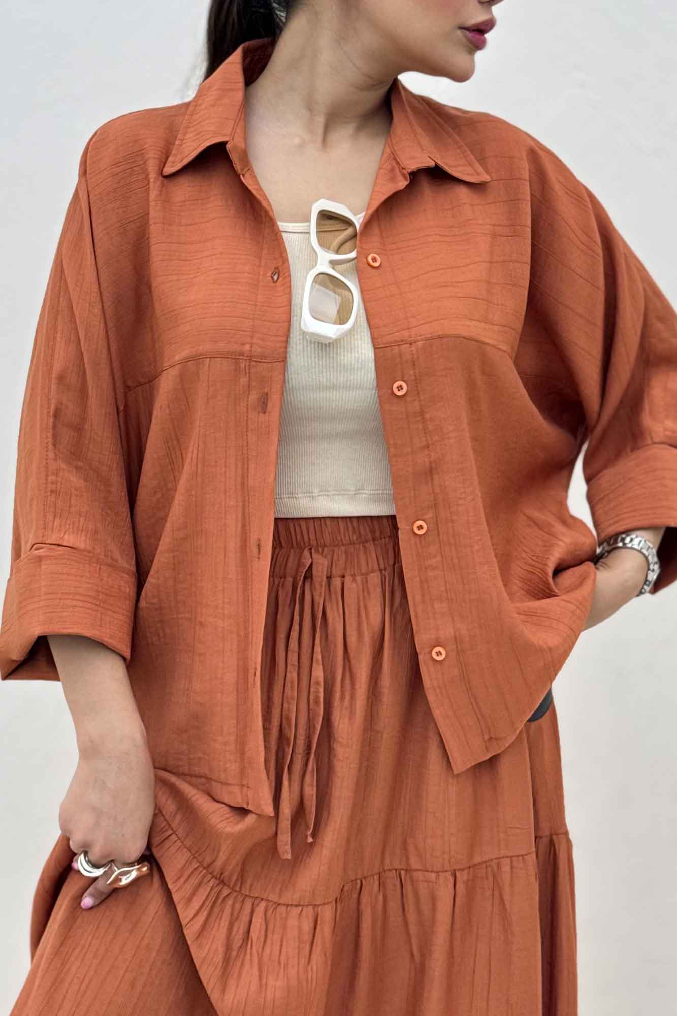 شومیز مانتویی کریشه مچ پهن