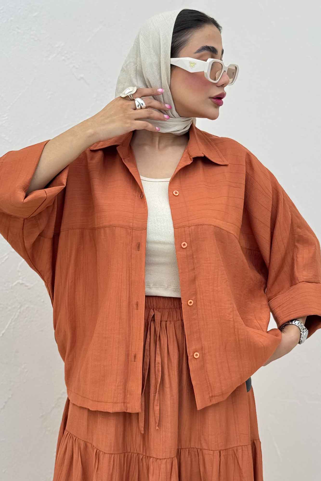 شومیز مانتویی کریشه مچ پهن