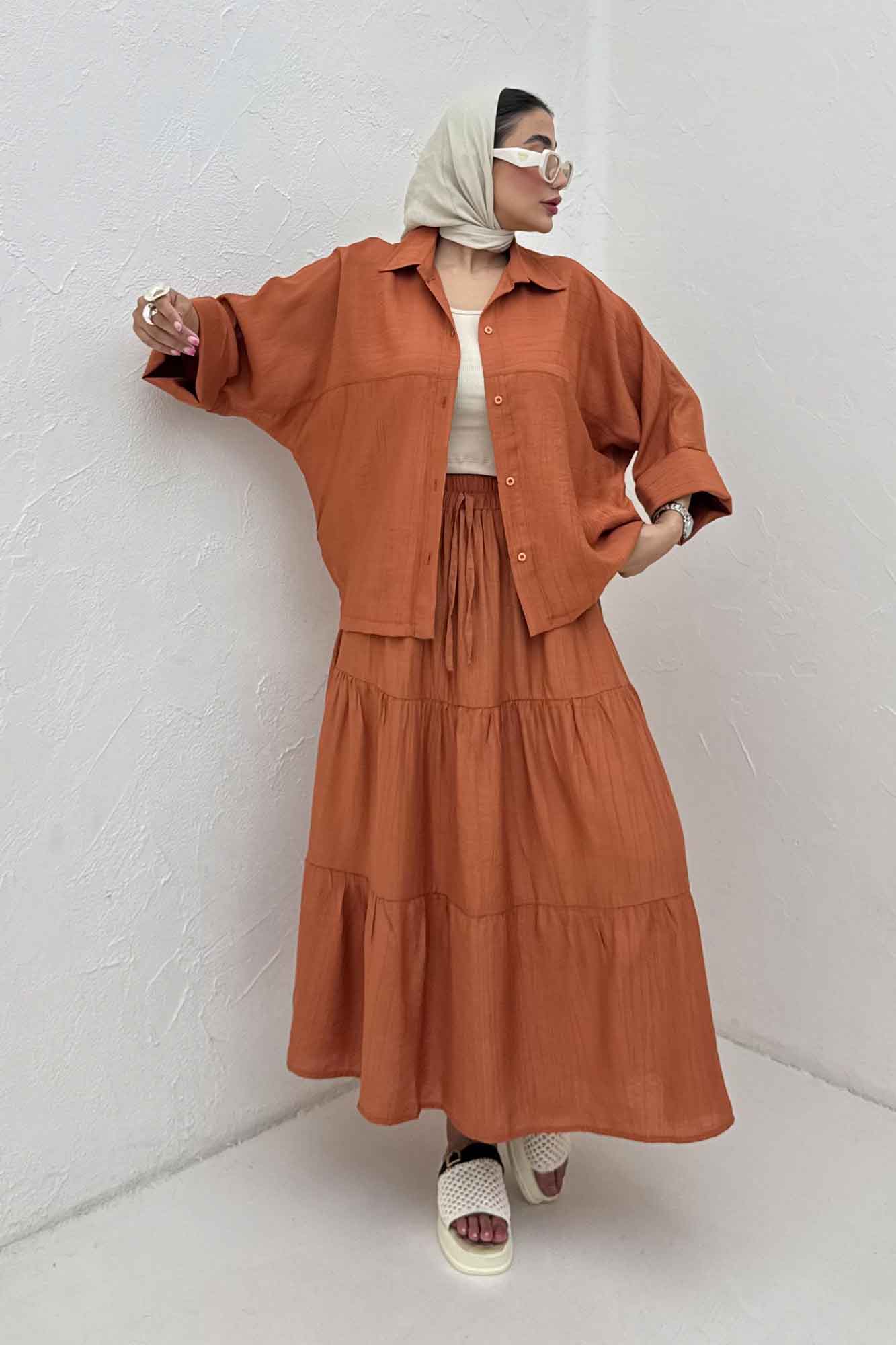 شومیز مانتویی کریشه مچ پهن