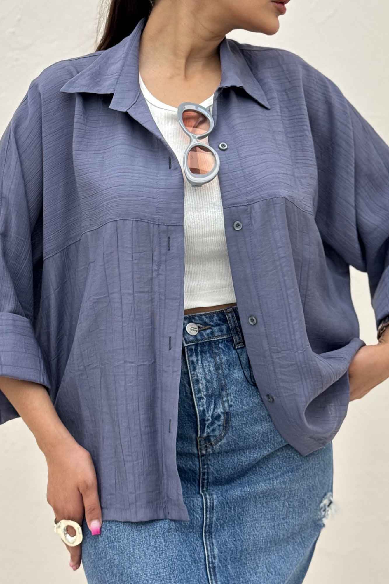 شومیز مانتویی کریشه مچ پهن