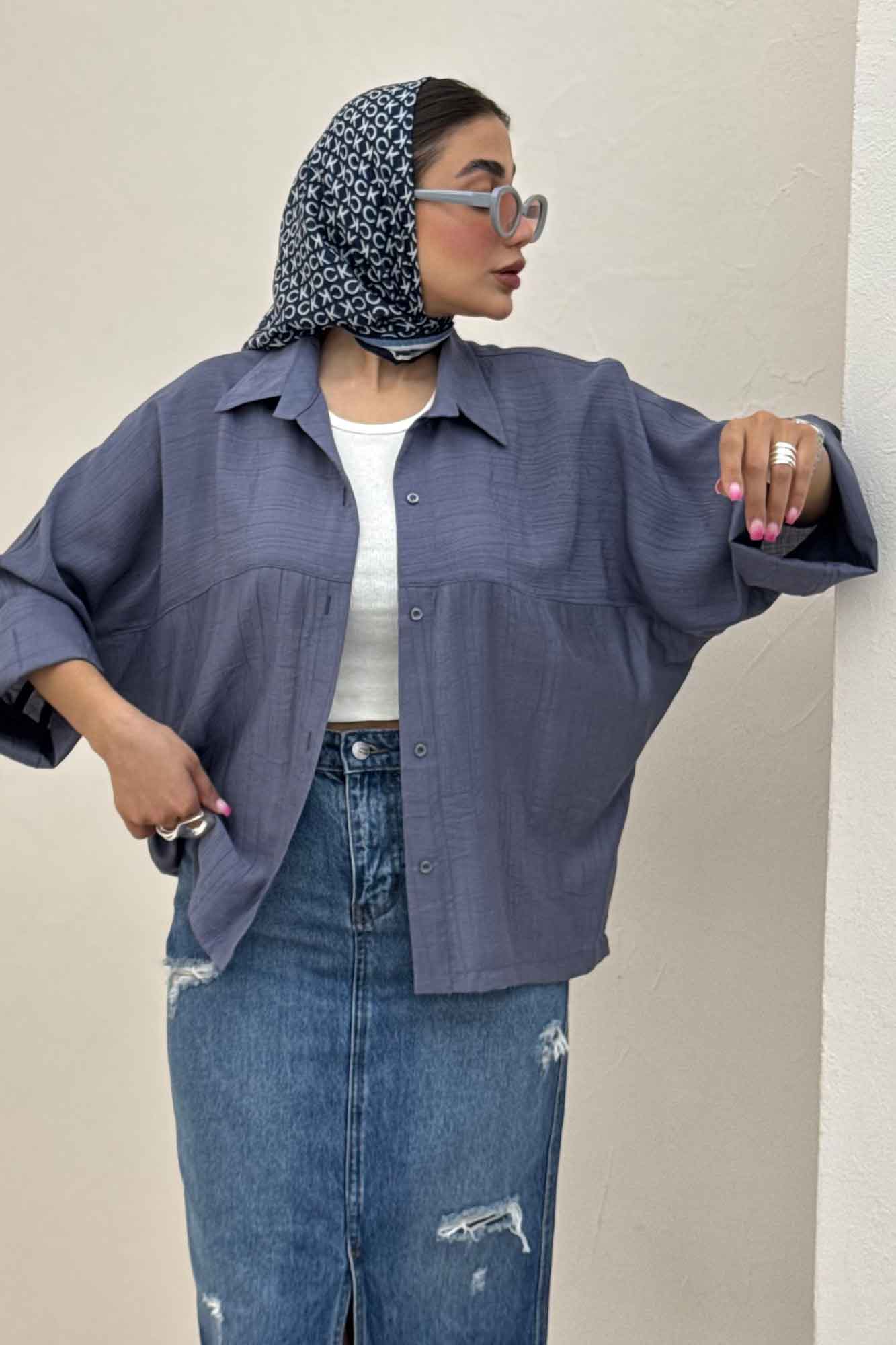 شومیز مانتویی کریشه مچ پهن