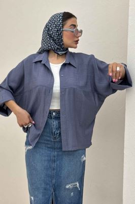 شومیز مانتویی کریشه مچ پهن