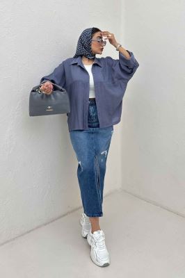 شومیز مانتویی کریشه مچ پهن