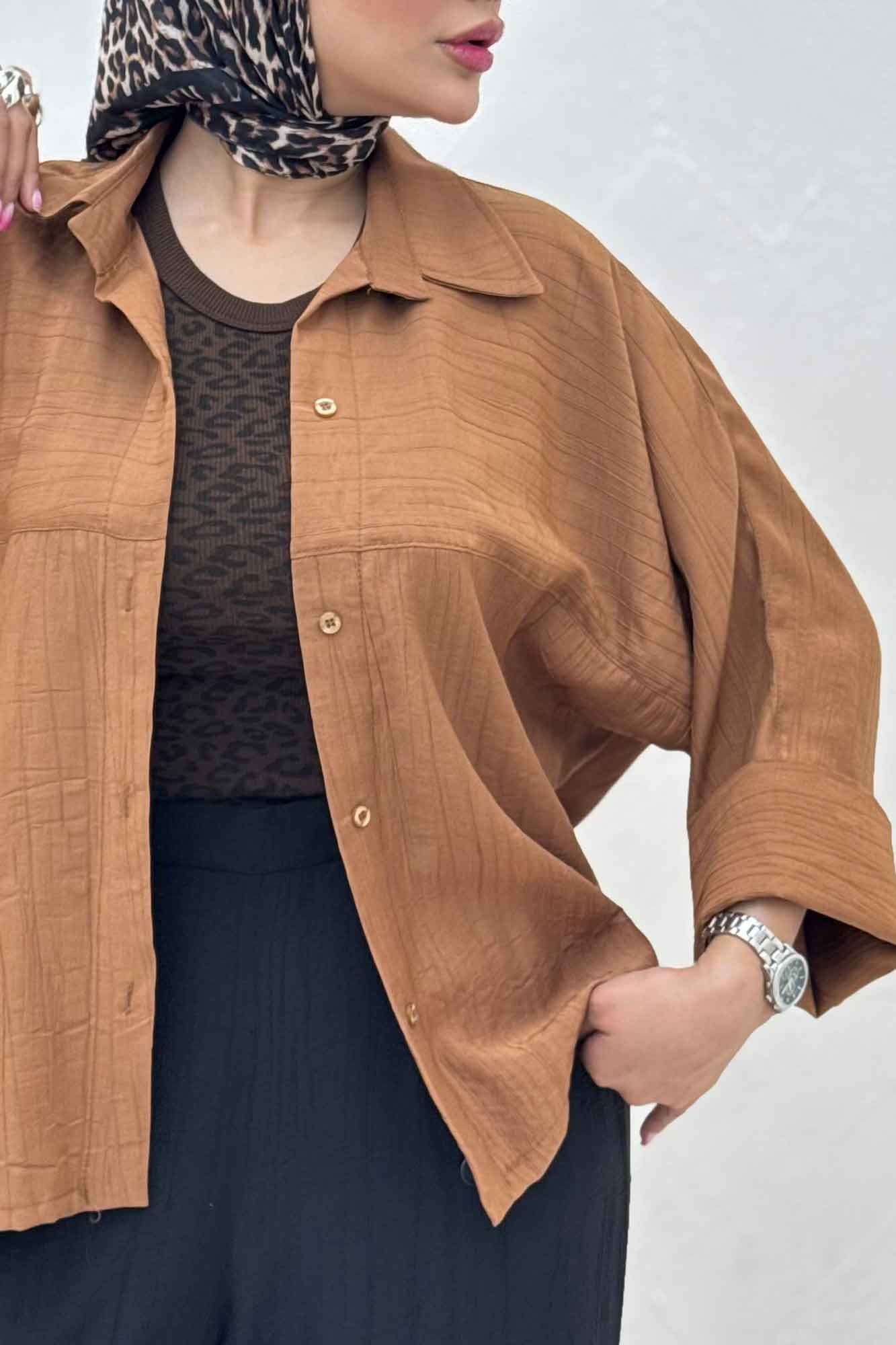 شومیز مانتویی کریشه مچ پهن