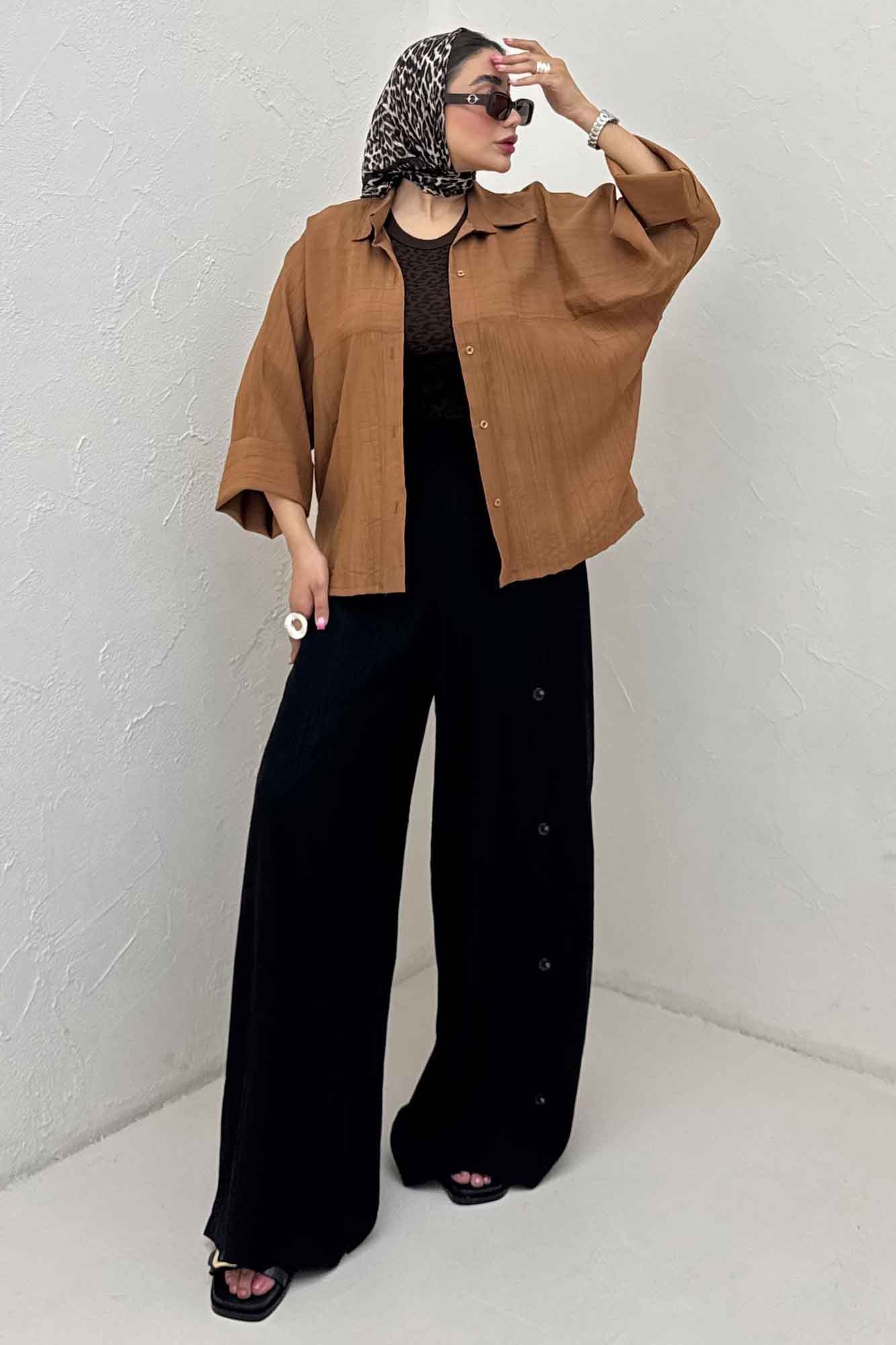 شومیز مانتویی کریشه مچ پهن