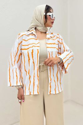 شومیز مانتویی پفکی راه راه مچ پهن