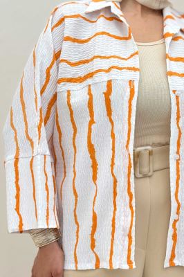 شومیز مانتویی پفکی راه راه مچ پهن