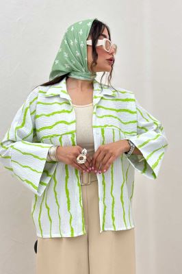 شومیز مانتویی پفکی راه راه مچ پهن