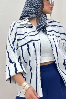 شومیز مانتویی پفکی راه راه مچ پهن