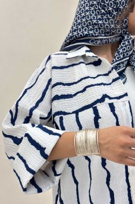 شومیز مانتویی پفکی راه راه مچ پهن