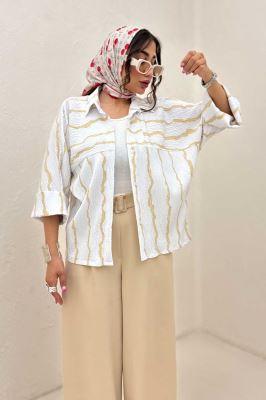 شومیز مانتویی پفکی راه راه مچ پهن