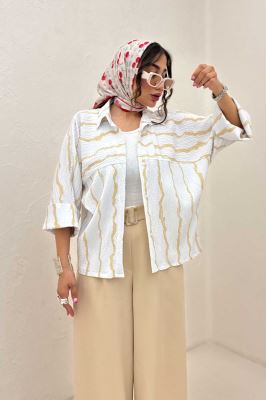 شومیز مانتویی پفکی راه راه مچ پهن