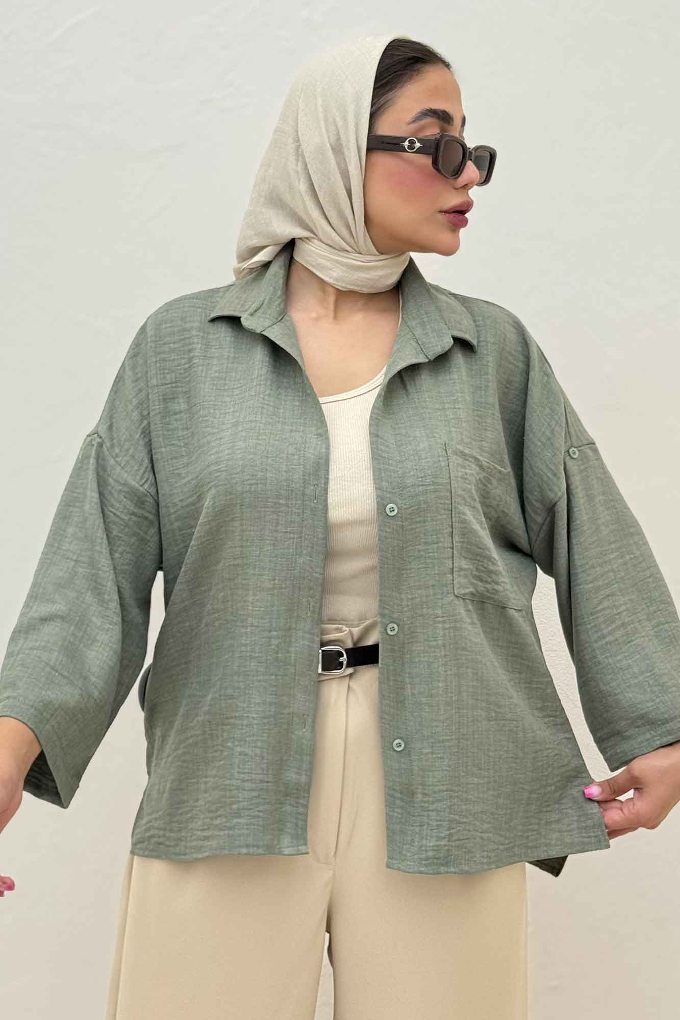 شومیز شانتون بغل چاک آستین پاگن