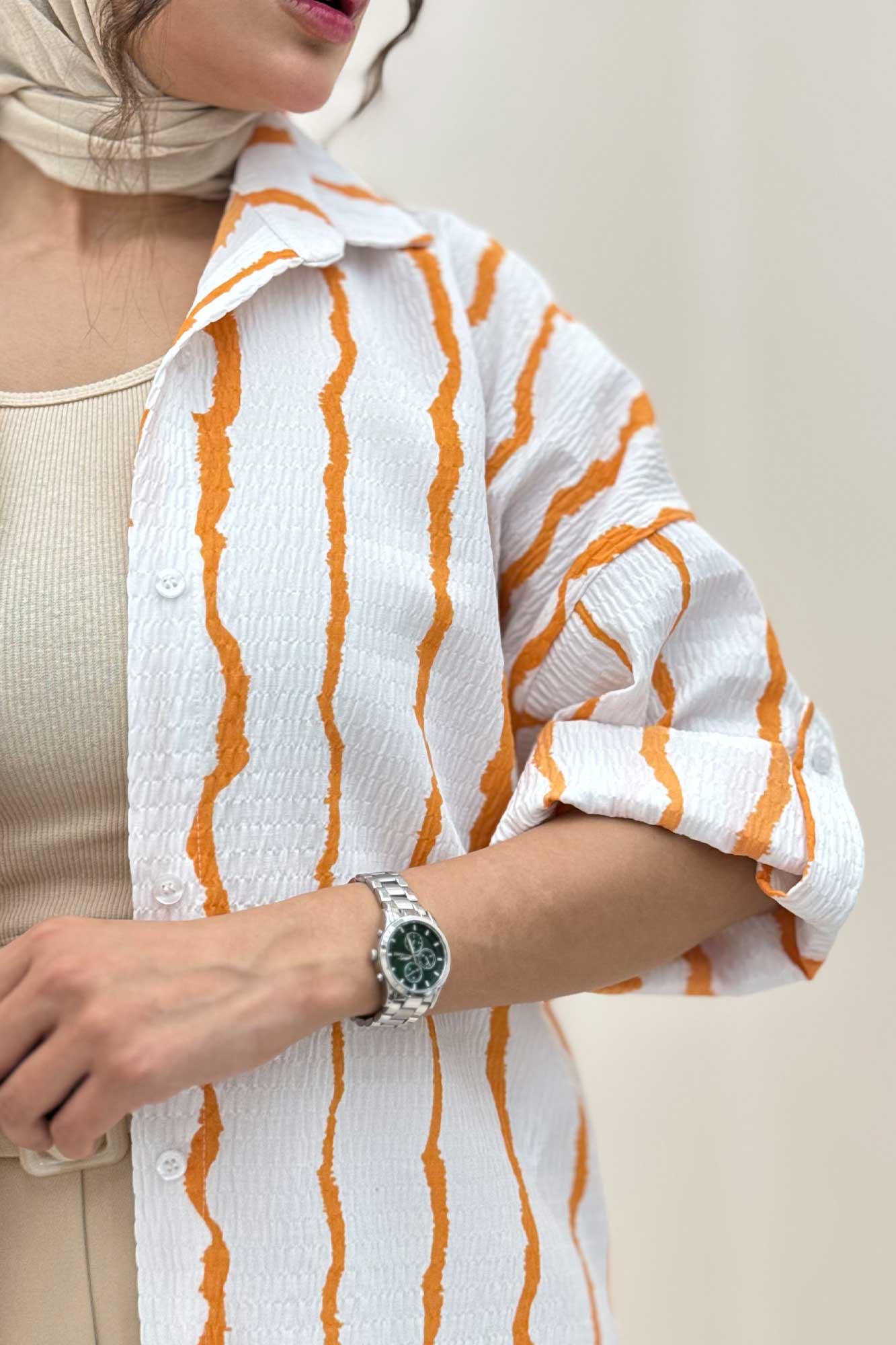 شومیز پفکی راه راه بغل چاک 