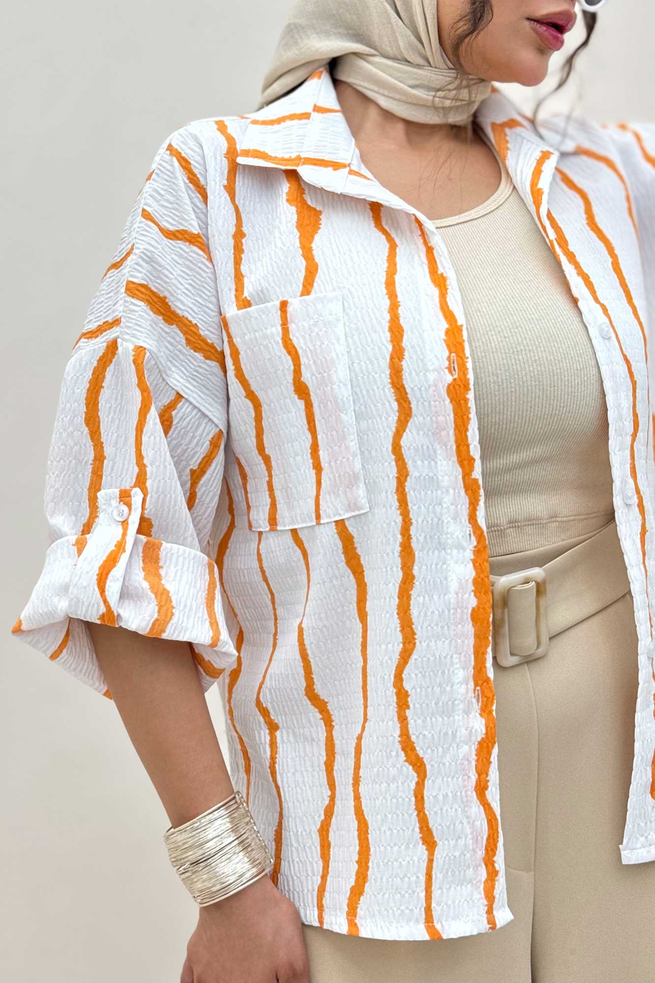 شومیز پفکی راه راه بغل چاک 