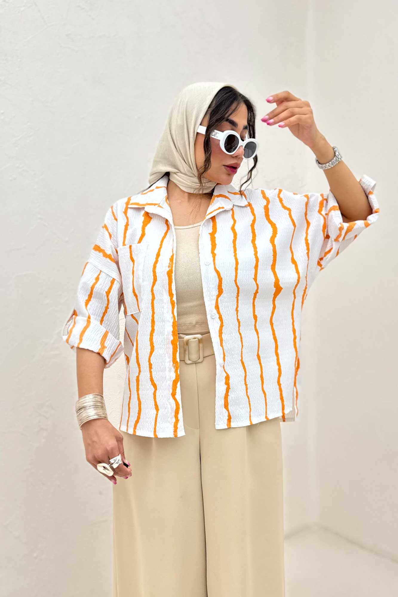 شومیز پفکی راه راه بغل چاک 