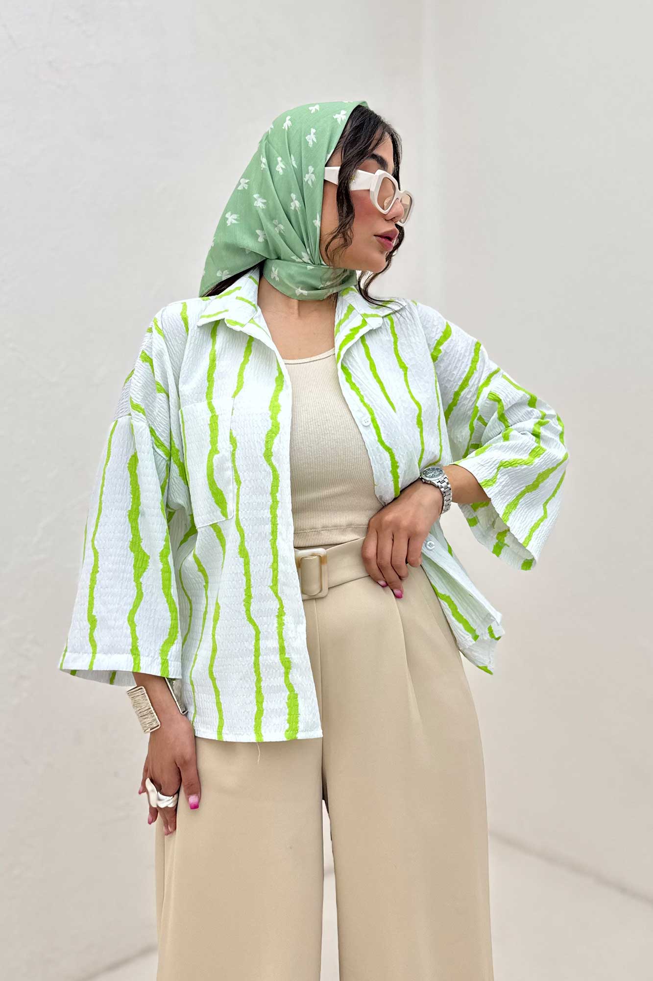 شومیز پفکی راه راه بغل چاک 