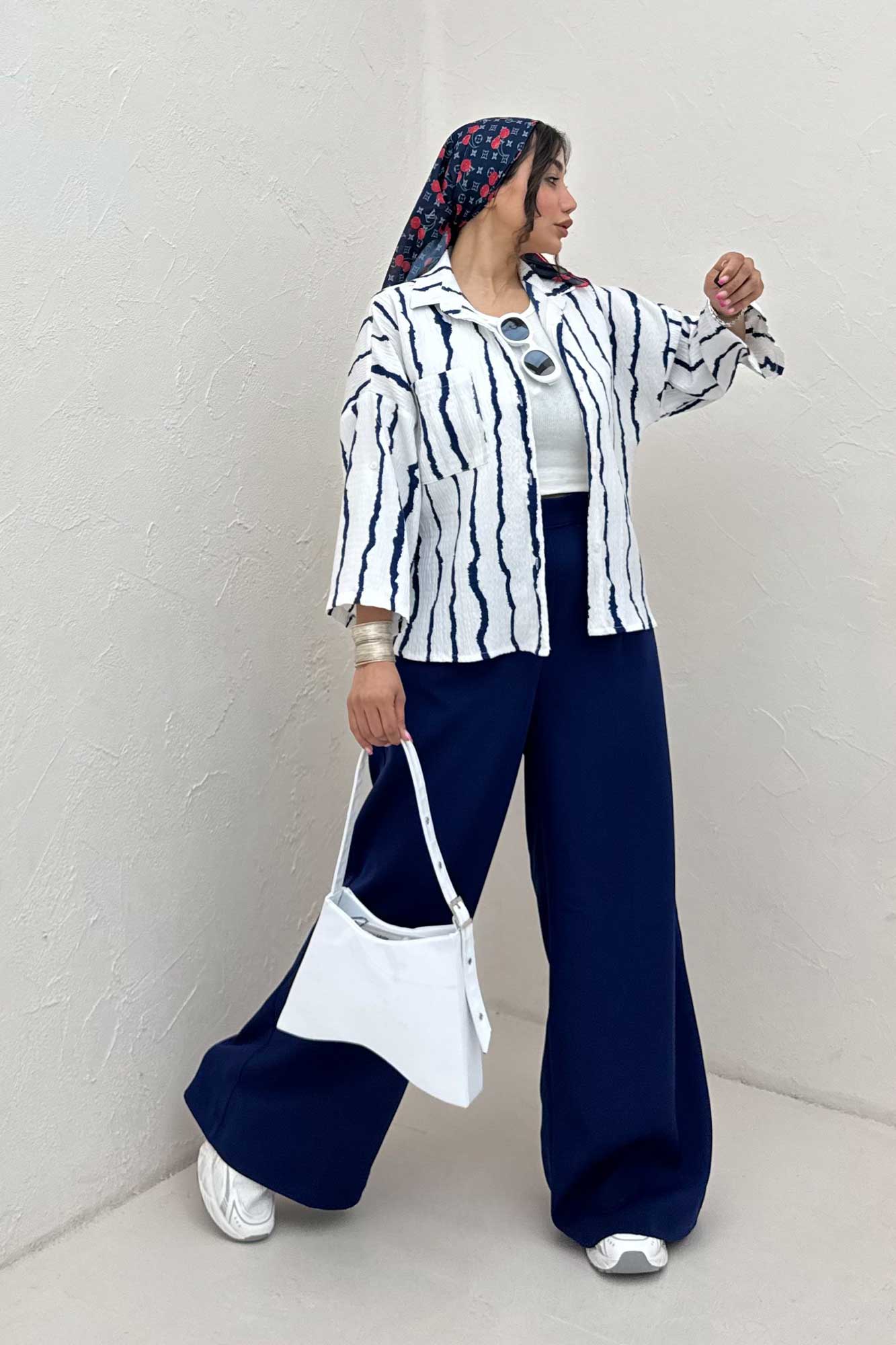 شومیز پفکی راه راه بغل چاک 