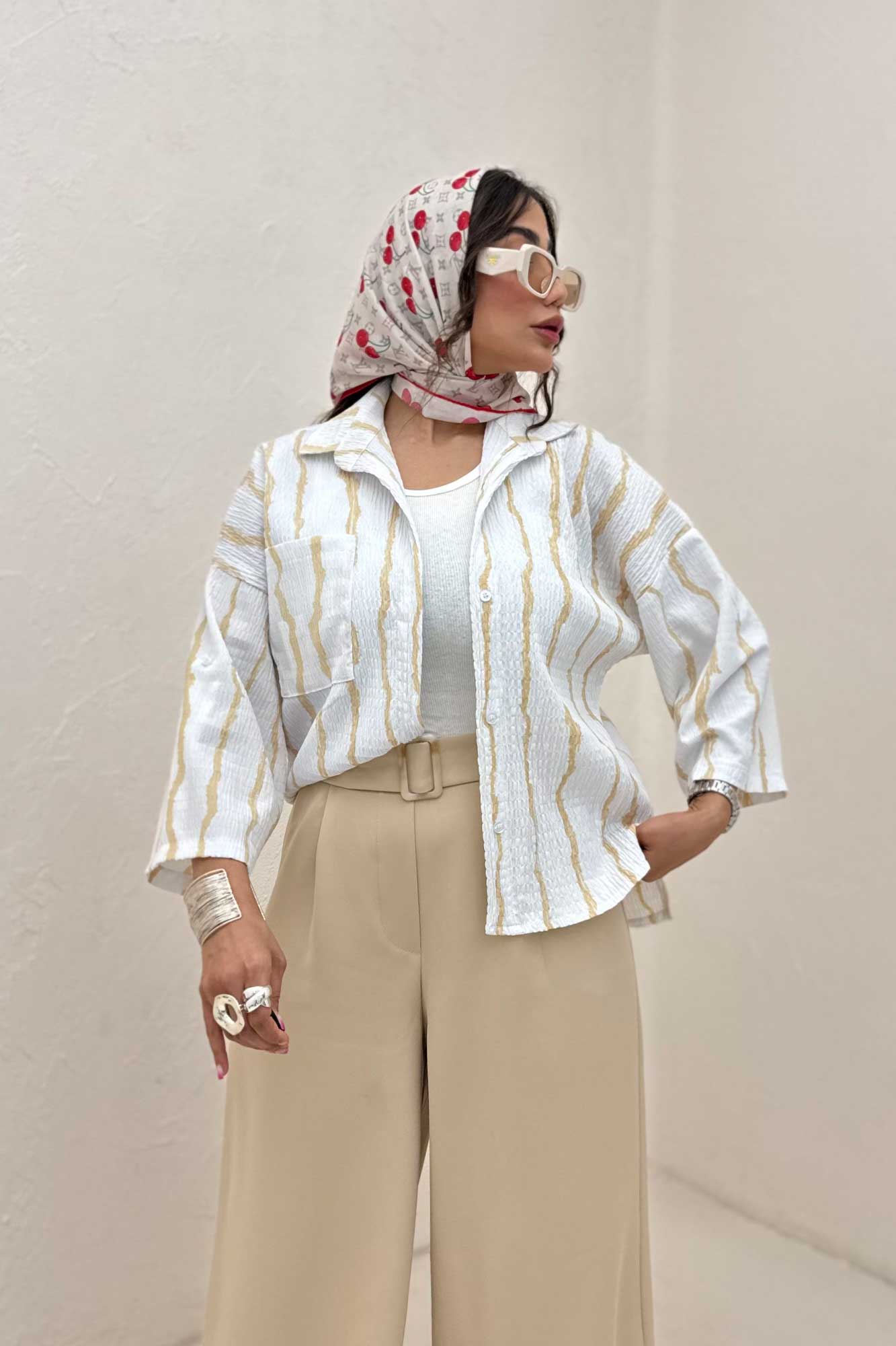 شومیز پفکی راه راه بغل چاک 