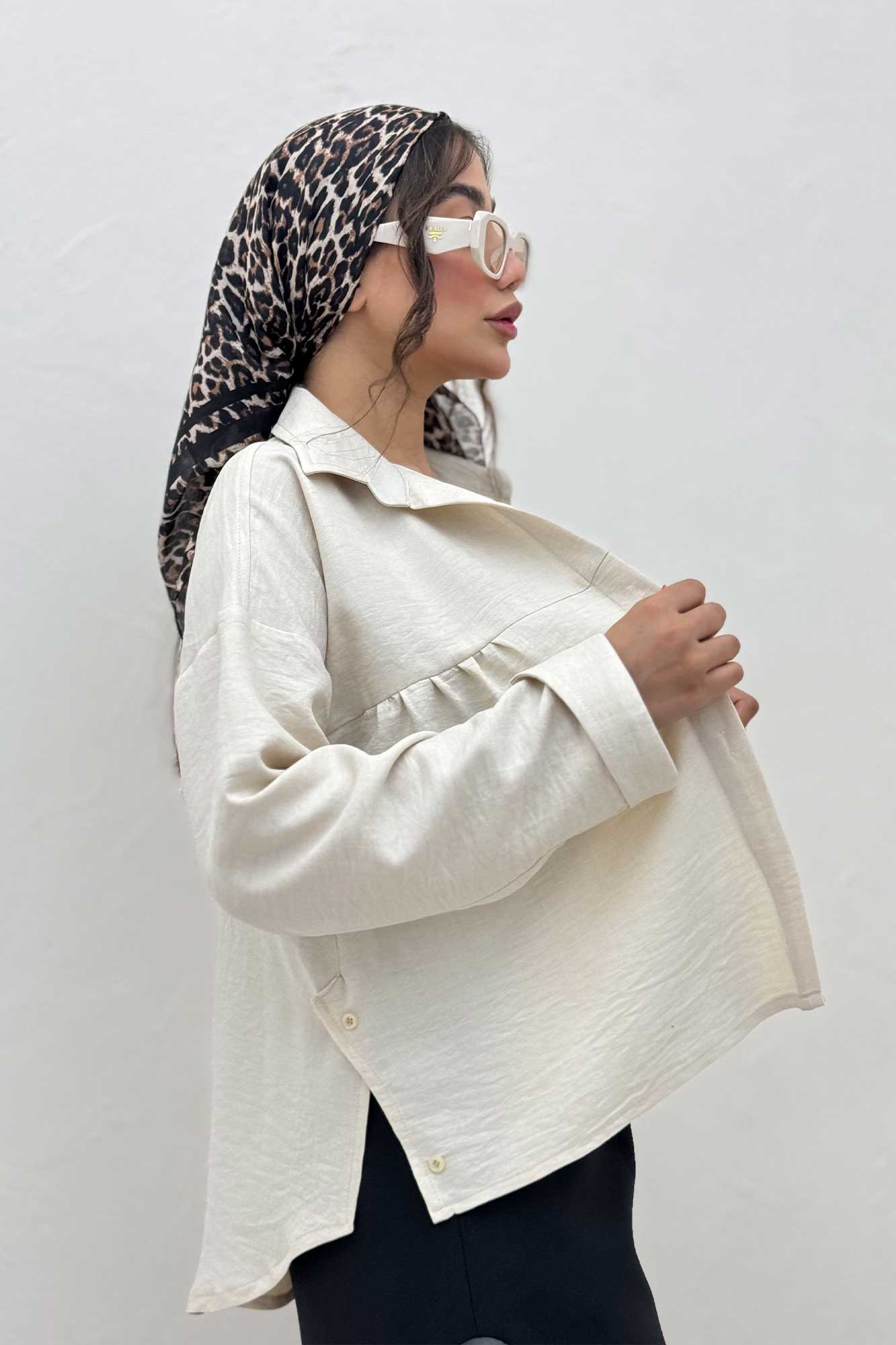 مانتو شانتون پشت بلند بغل دکمه