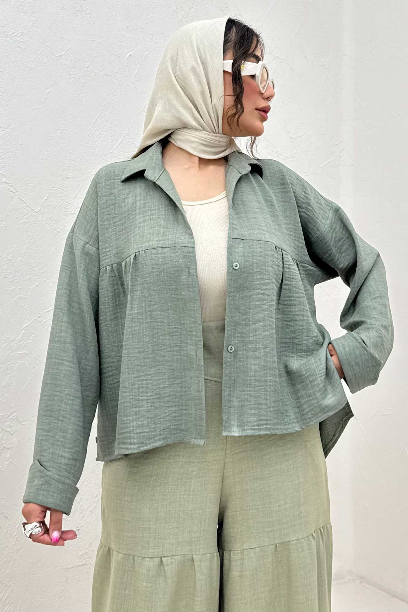 مانتو شانتون پشت بلند بغل دکمه