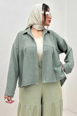 مانتو شانتون پشت بلند بغل دکمه