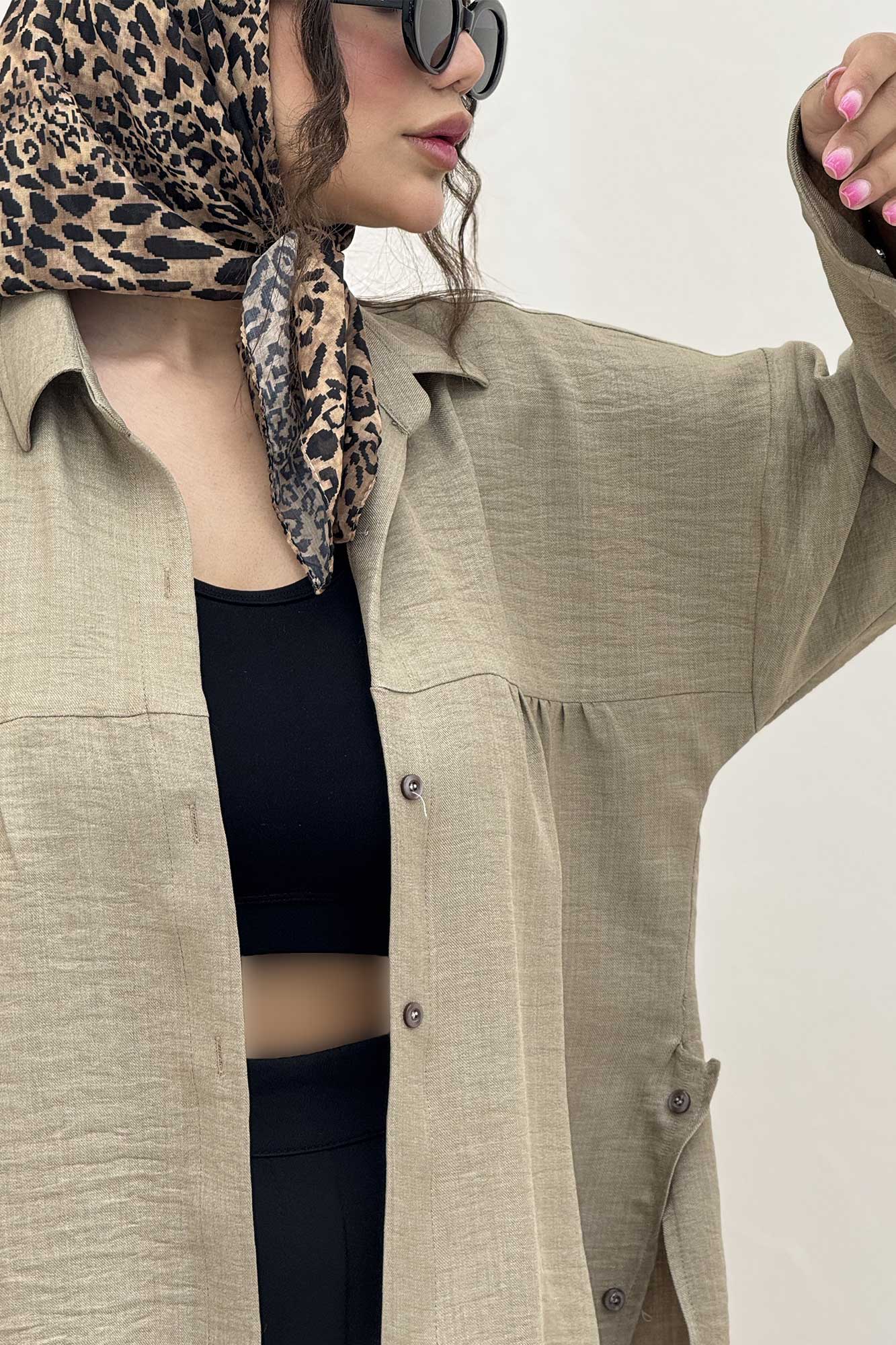 مانتو شانتون پشت بلند بغل دکمه