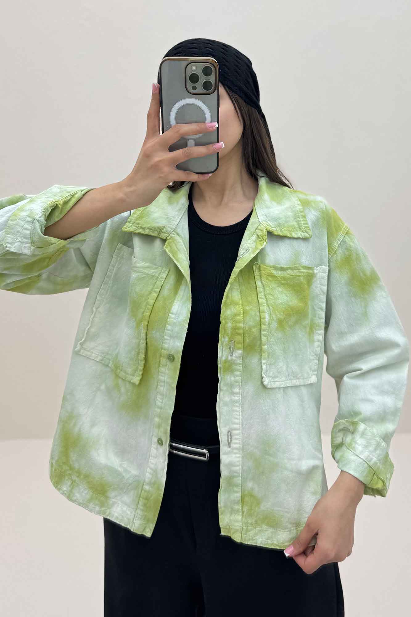 مانتو لینن پایین هلال دو جیب TR (آبرنگی)