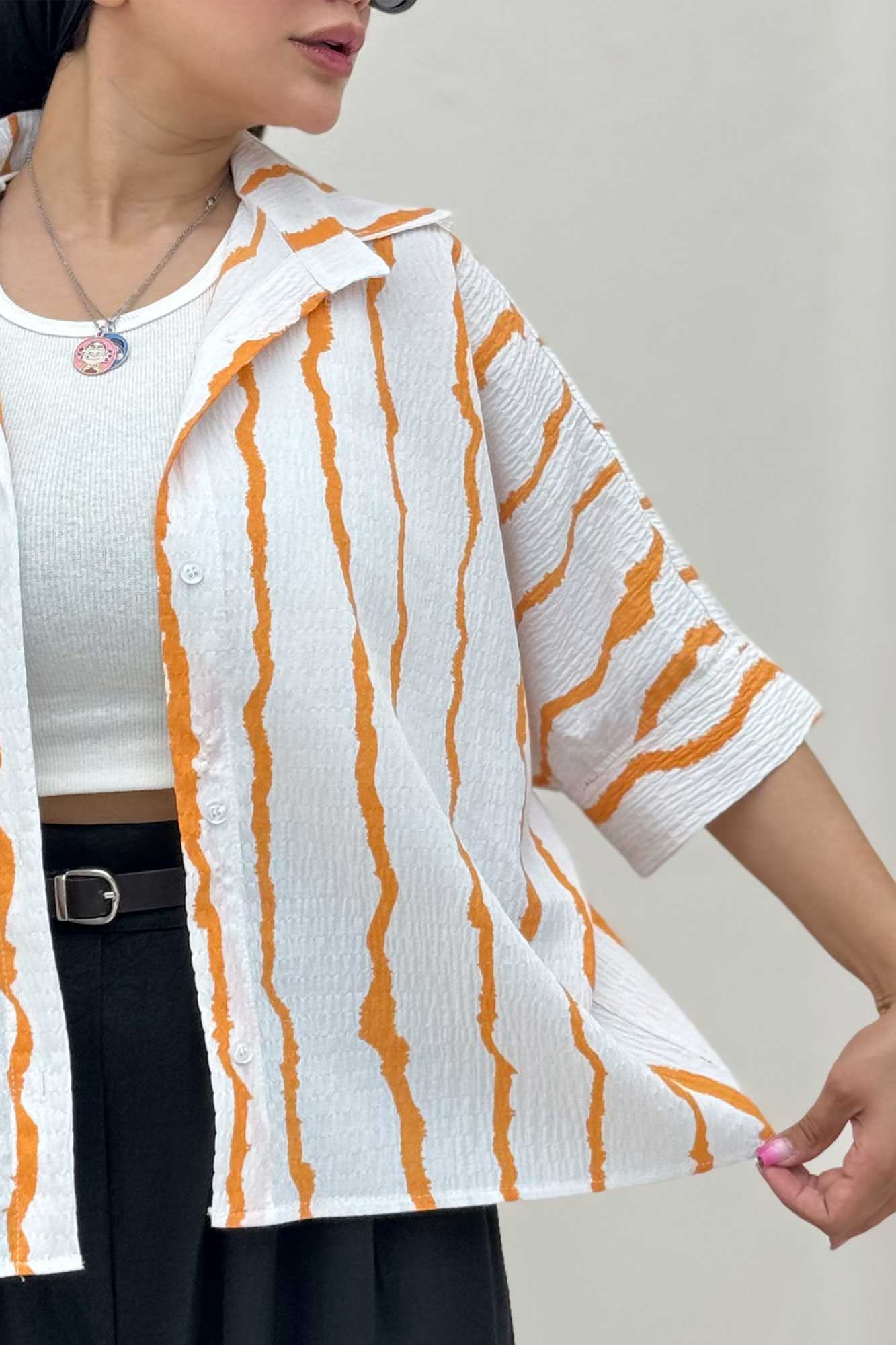 شومیز پری راه راه آستین کیمونو