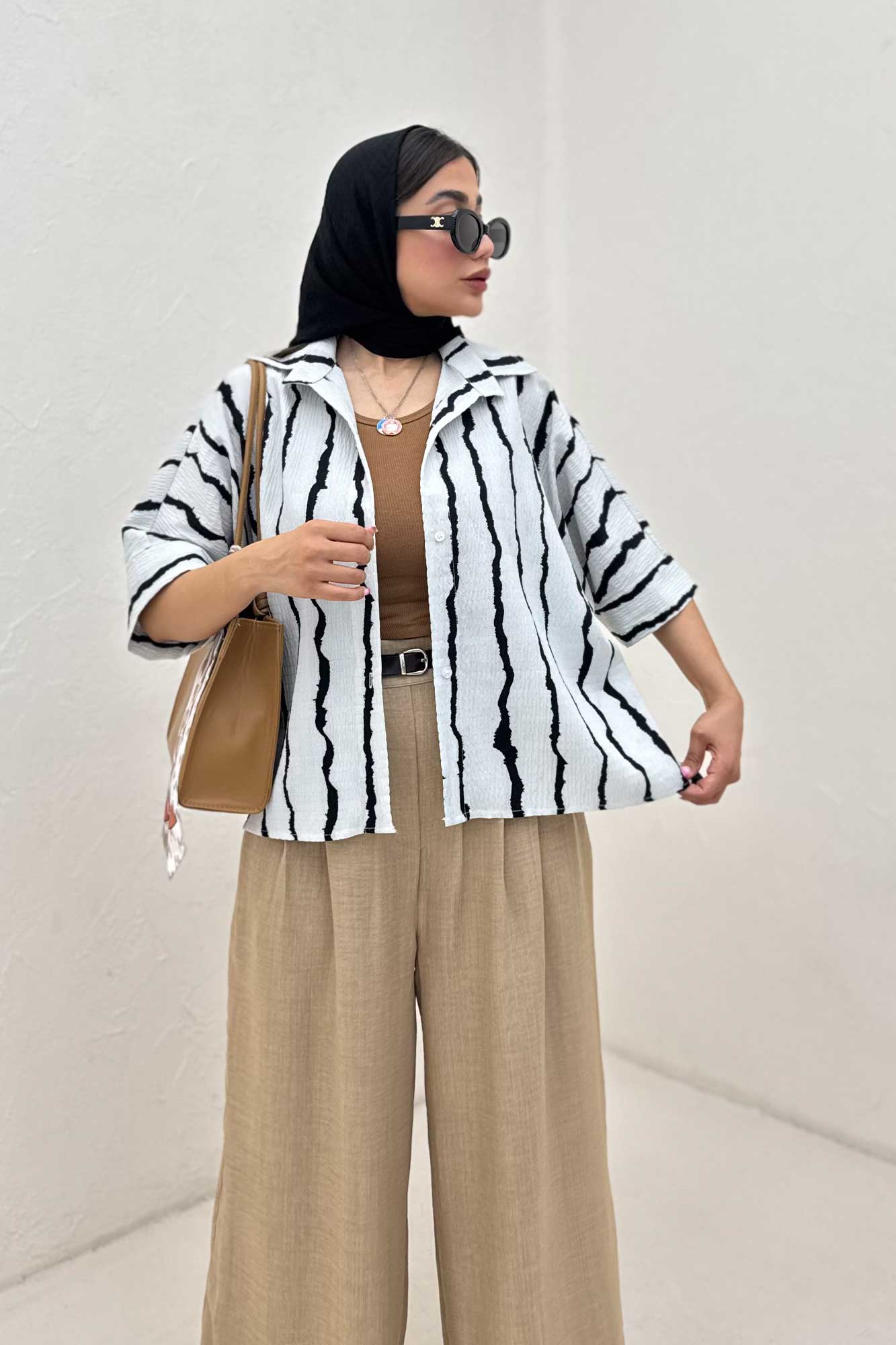 شومیز پری راه راه آستین کیمونو