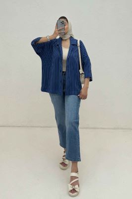 مانتو راه راه یقه شکاری لورنا