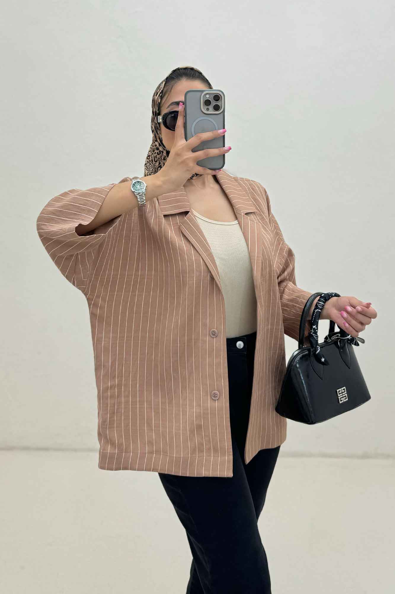 مانتو راه راه یقه شکاری لورنا