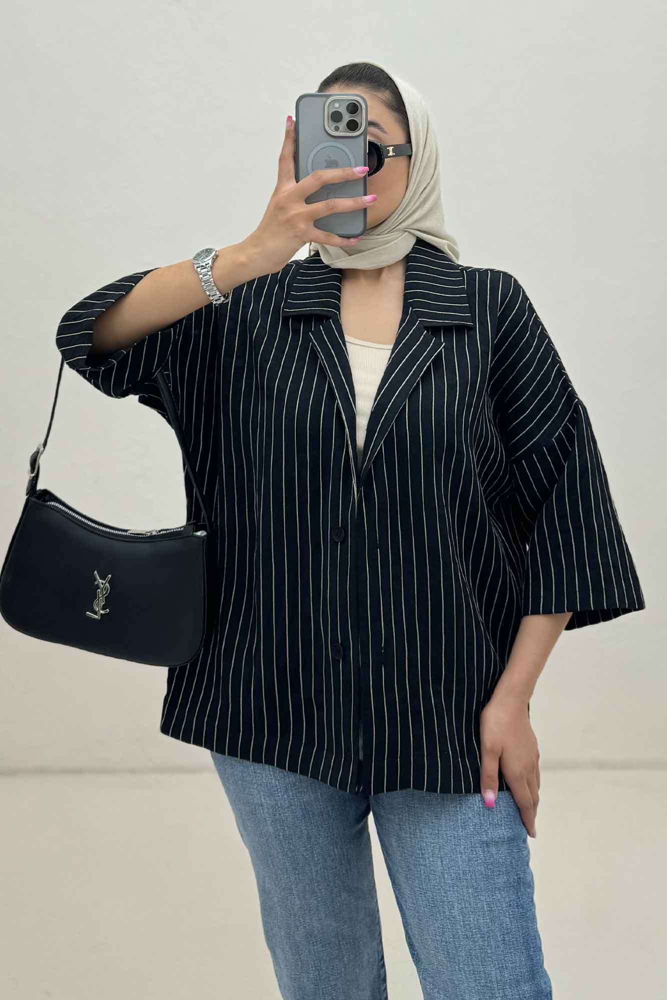 مانتو راه راه یقه شکاری لورنا