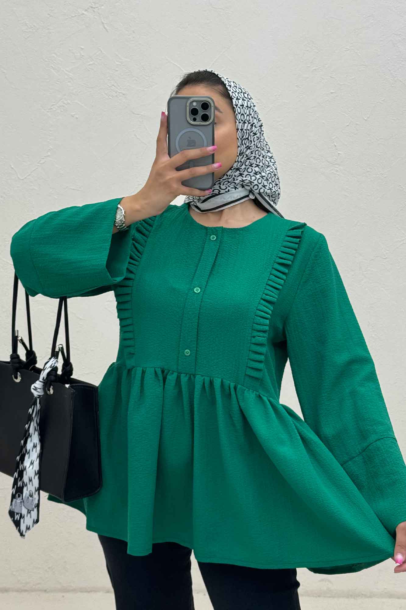 شومیز پفکی جلو بسته چین دار