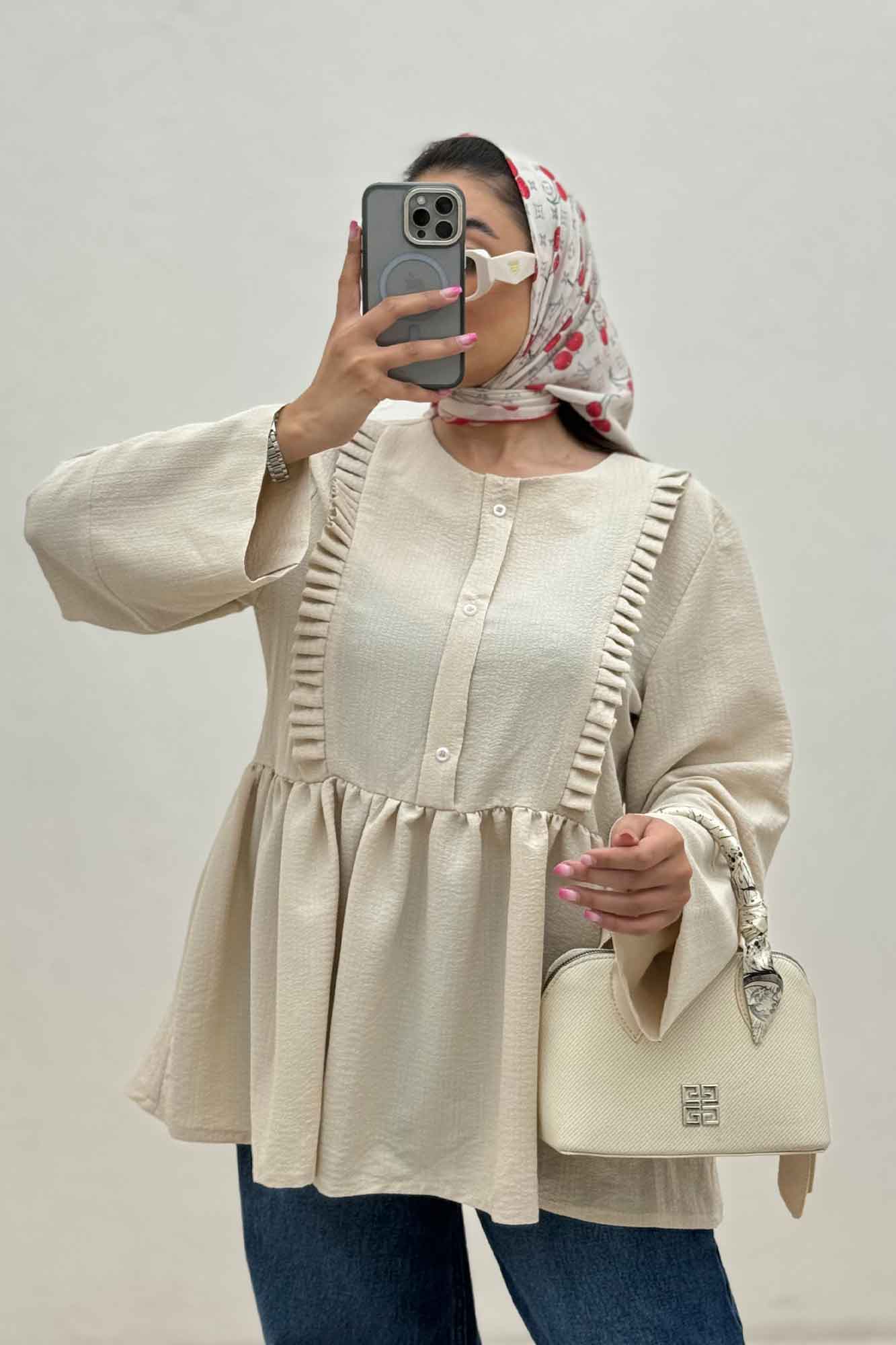 شومیز پفکی جلو بسته چین دار
