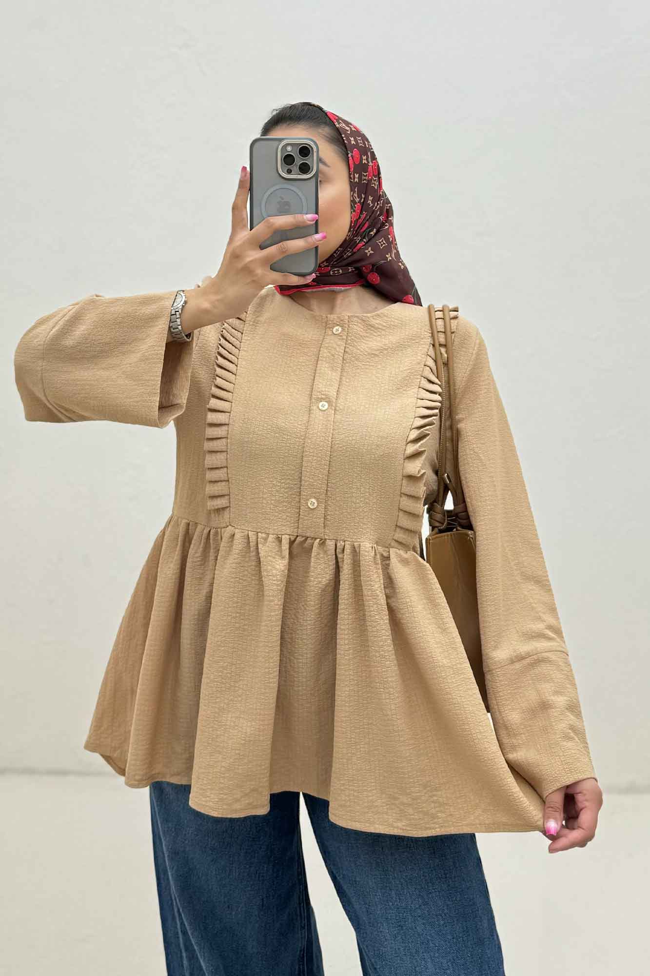 شومیز پفکی جلو بسته چین دار